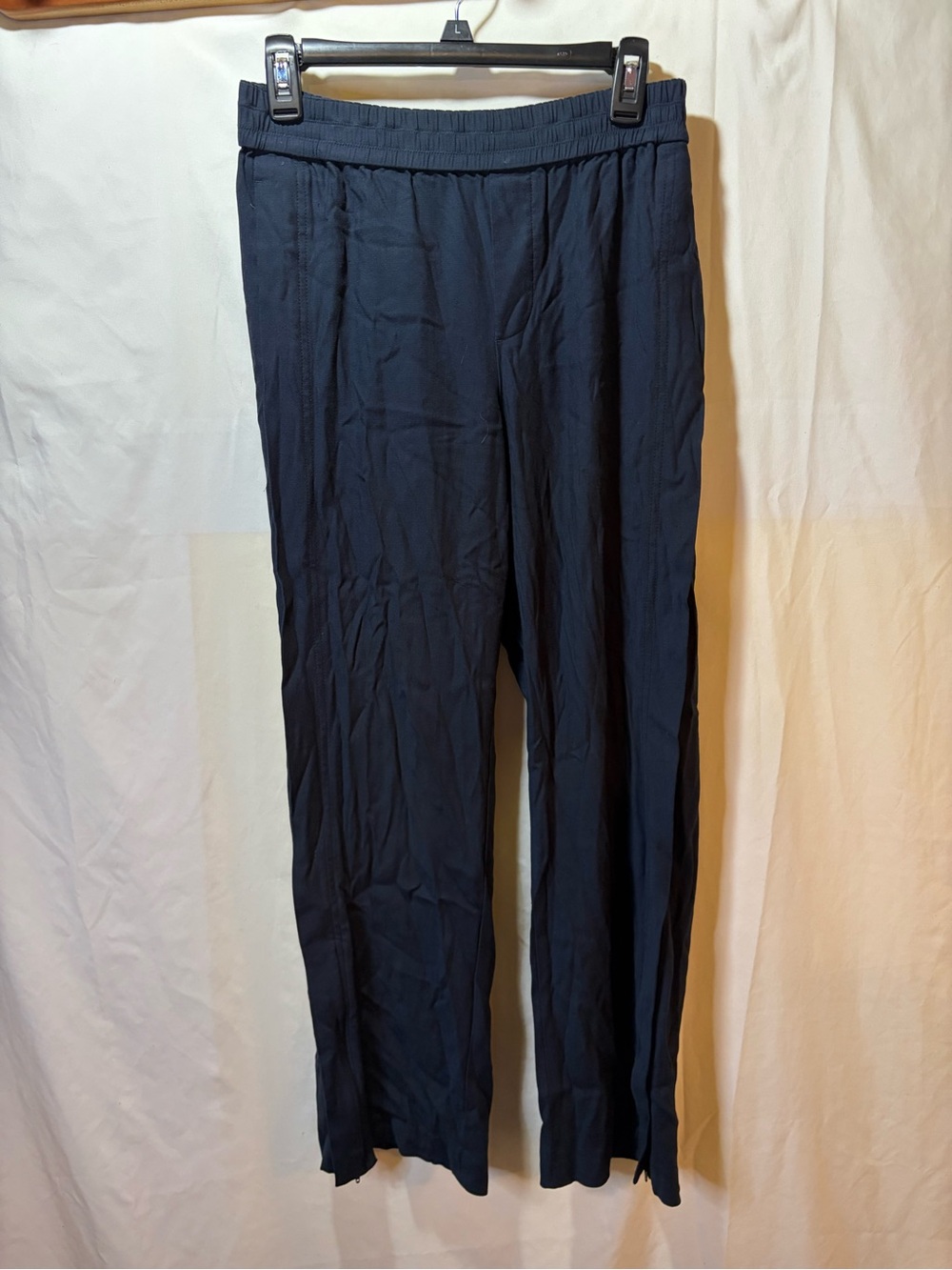 Vince Women’s Navy Blue Elastic Waist Straight Leg Pants Size Sm Zipper Accents